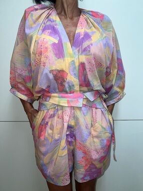 IRO Pastel Floral Print Short Jumpsuit in Pink, Lavender & Yellow